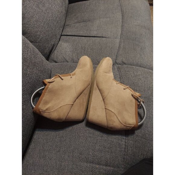 Mad Love Boots Womens 9 Ankle Booties Brown Suede Lace Up Wedge Heels Casual - Picture 7 of 11